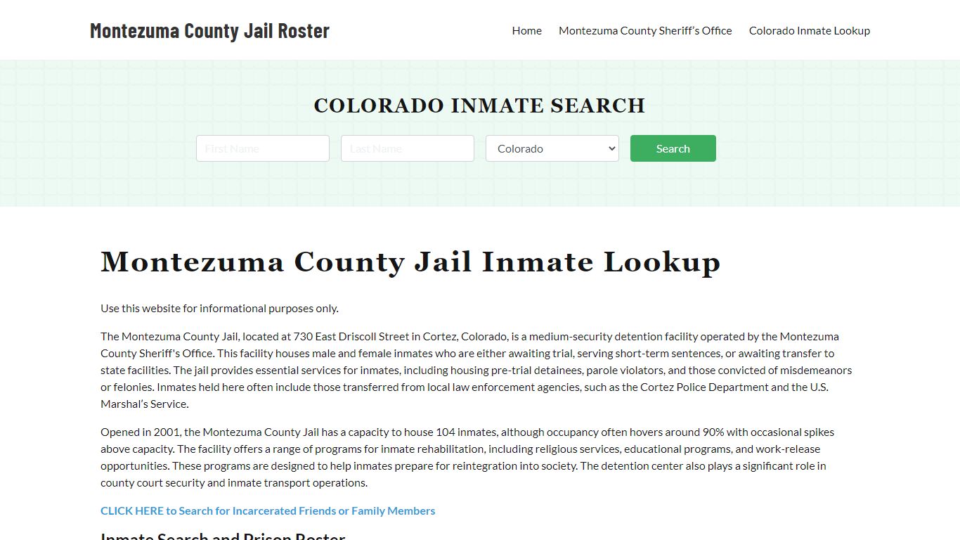 Montezuma County Jail Roster Lookup, CO, Inmate Search