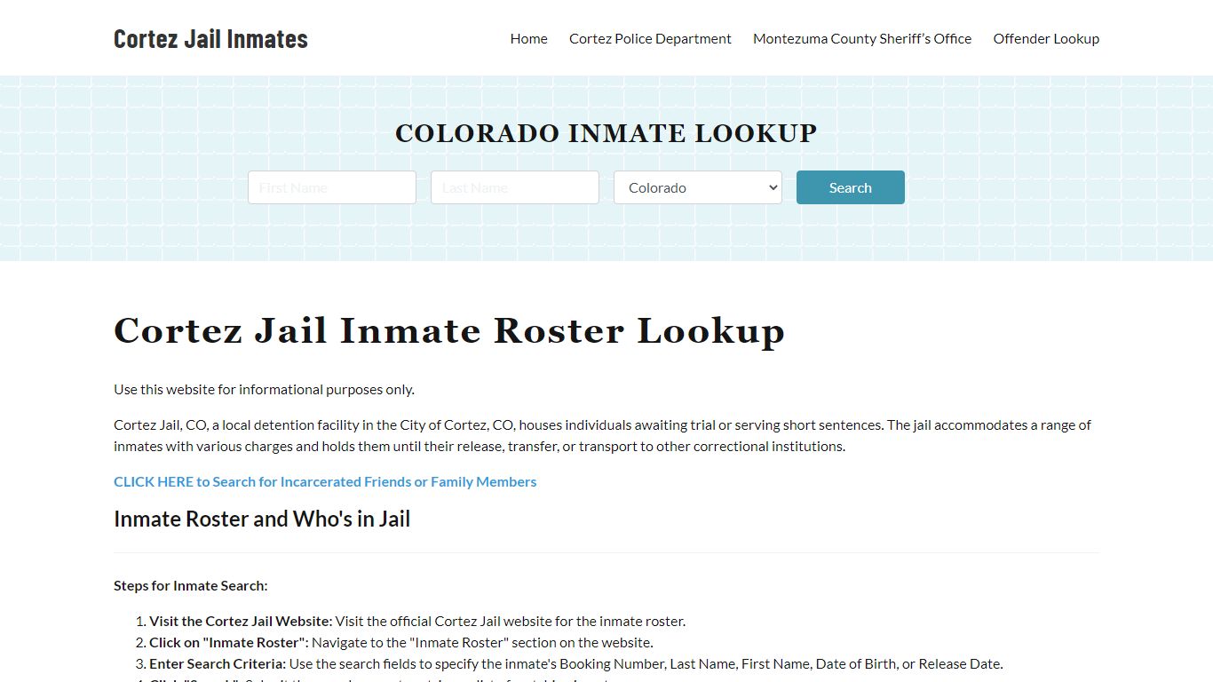 Cortez Jail Inmate Roster, Montezuma County, CO, Offender Search